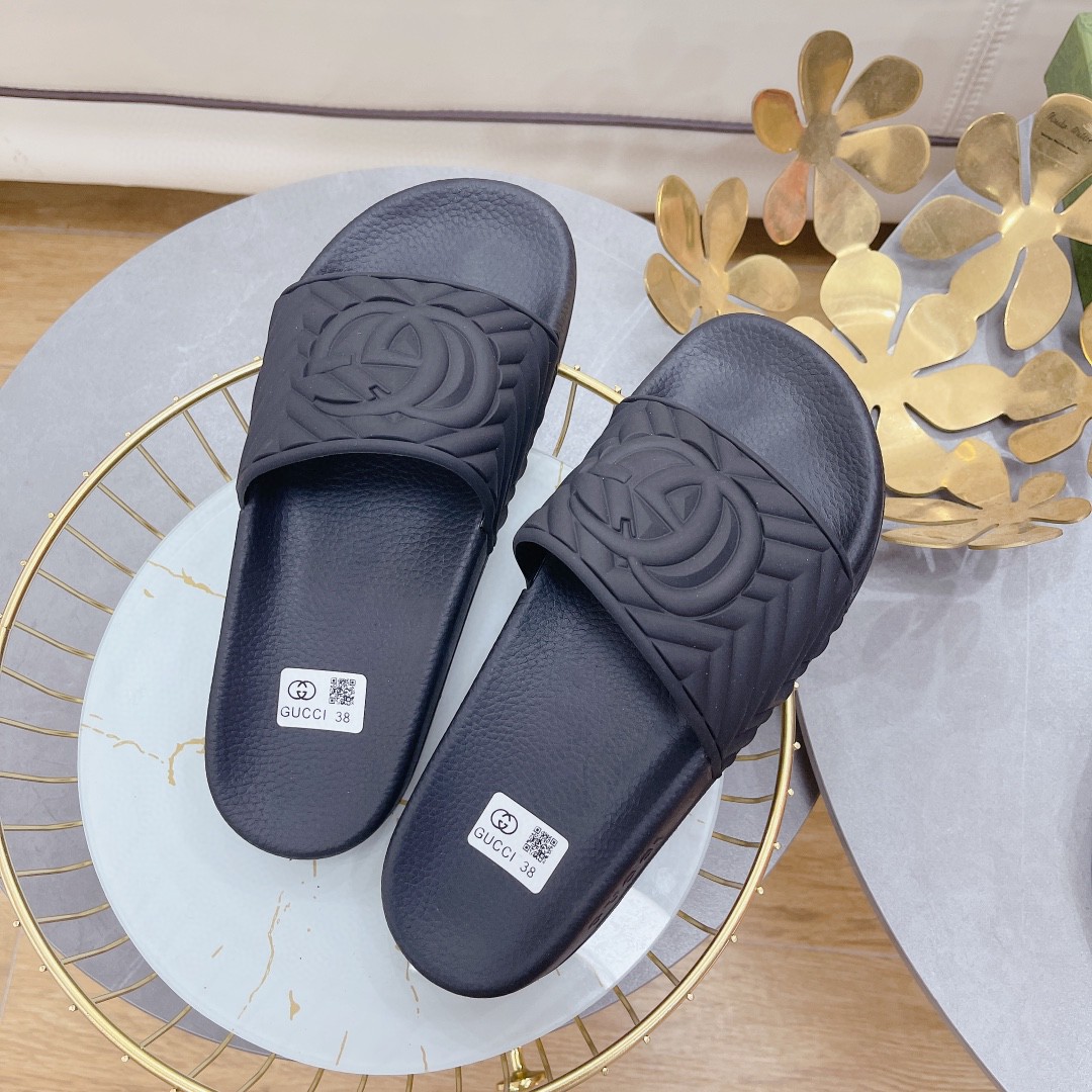 Gvc*1 Women’s Quilted GG Rubber Slide Black For Women 601041 JD600 1000