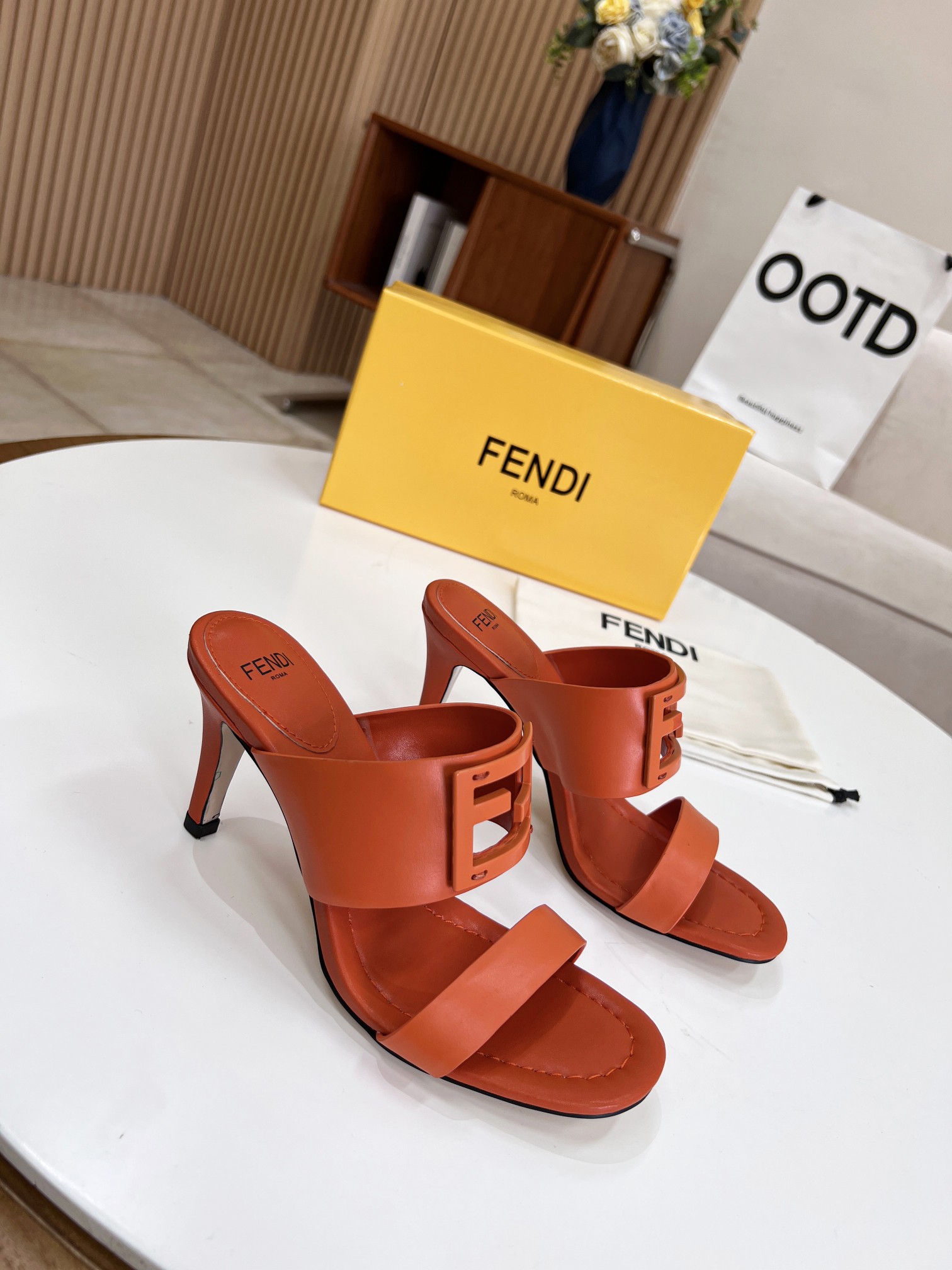 F**di Baguette Brown Heels For Women 8R8287AE7TF1C4R