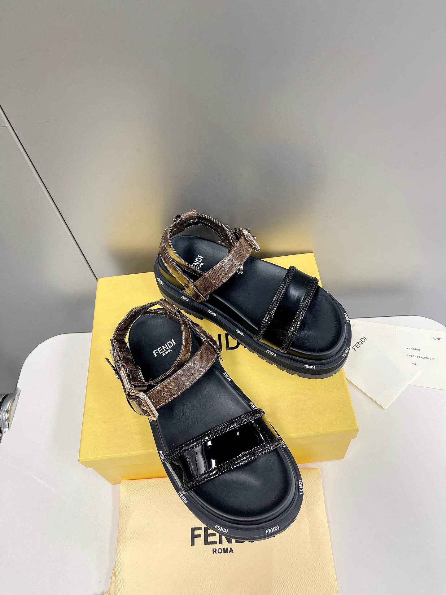 F**di Black Jacquard Sandals For Women