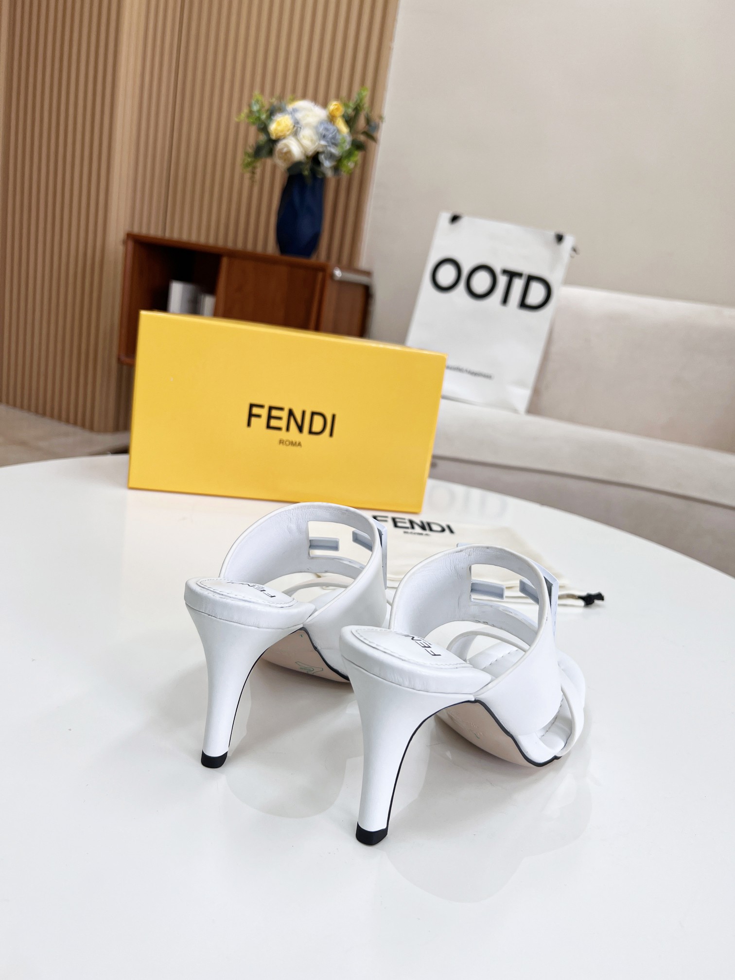 F**di Baguette White Heels For Women