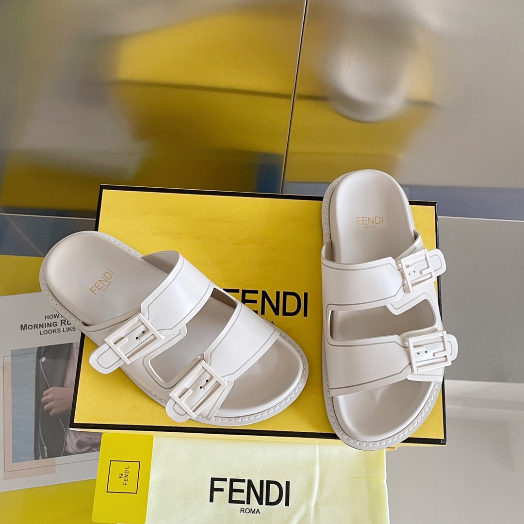 F**di Feel White FF Fabric Slides For Women 8X8326PPHF1G70
