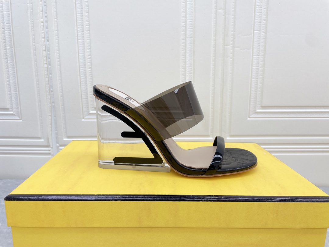 F**di First Black Transparent High-Heeled Sandals For Women