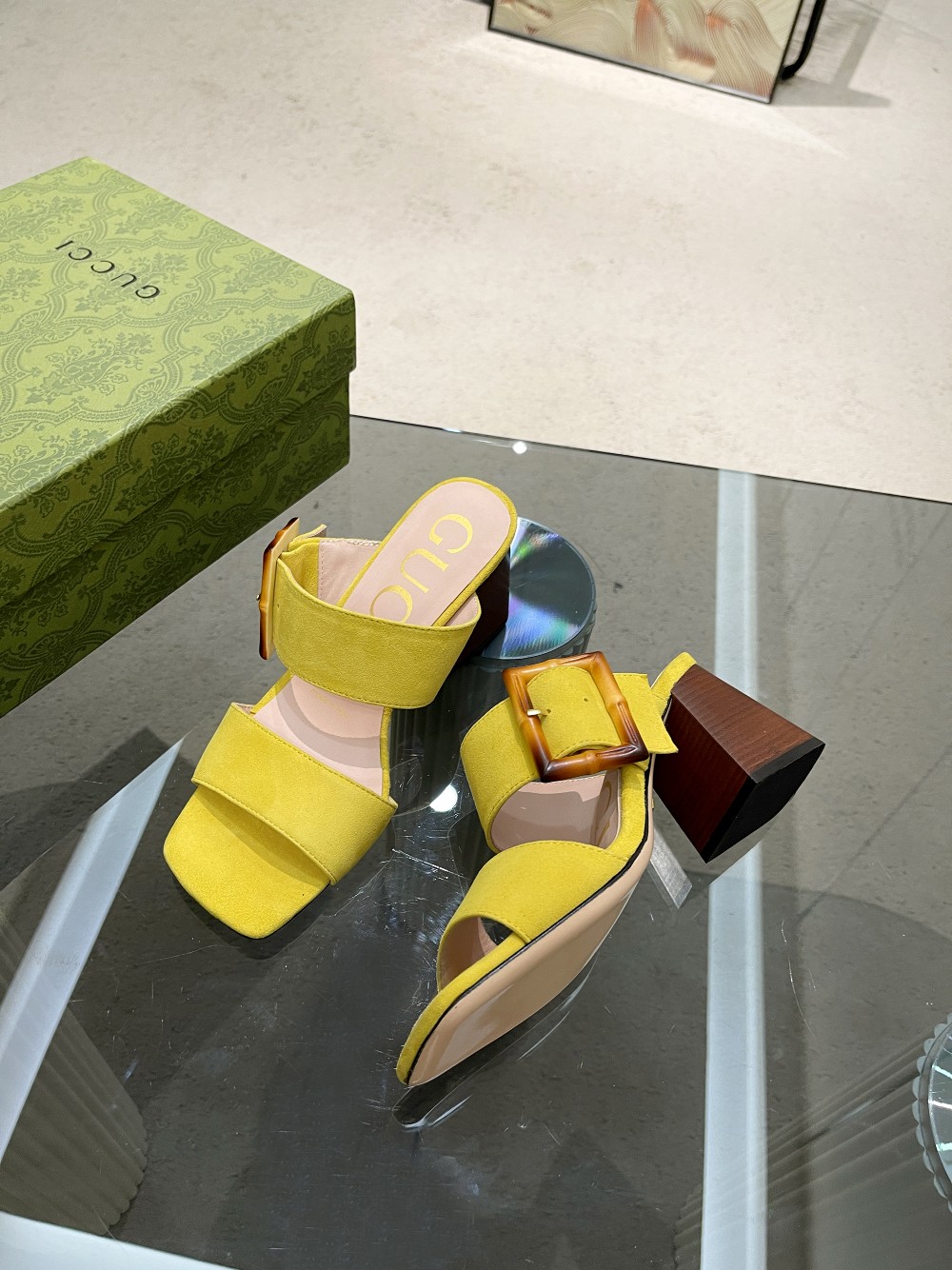 Gvc*1 Women’s Sandal With Bamboo Buckle Yellow For Women GG