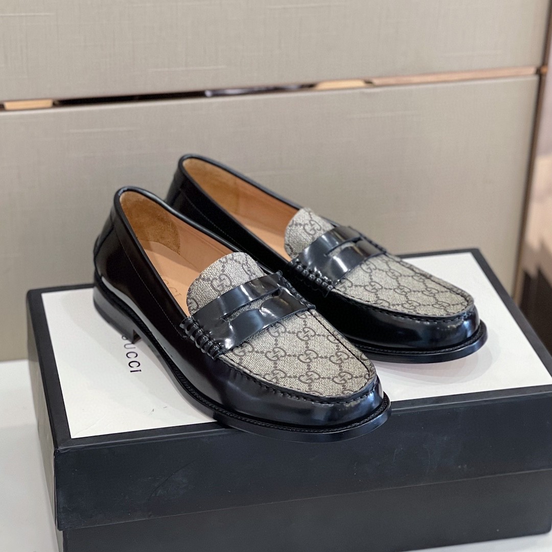Gvc*1 Men’s GG Loafers Horsebit Black And Beige For Men 699501