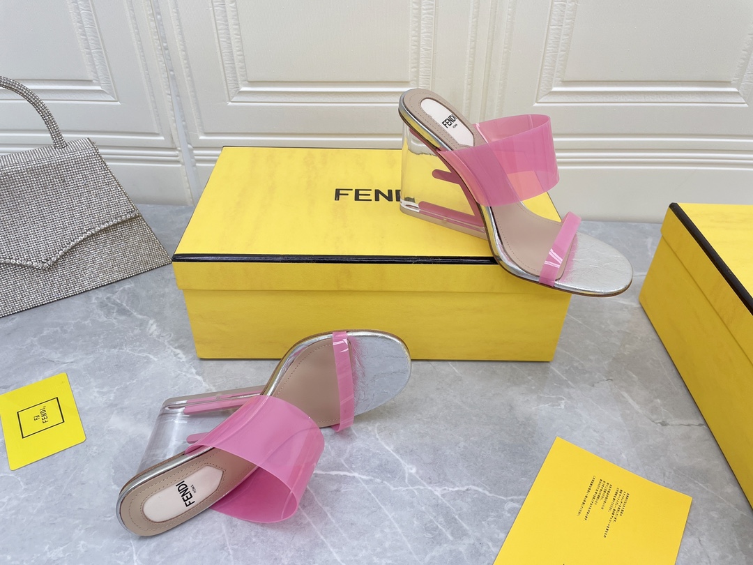 F**di First Pink Transparent High-Heeled Sandals For Women