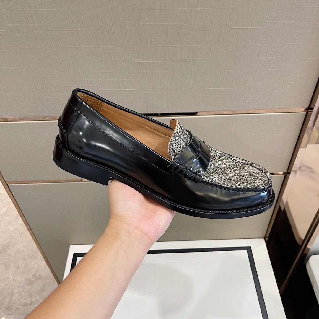 Gvc*1 Men’s GG Loafers Horsebit Black And Beige For Men 699501