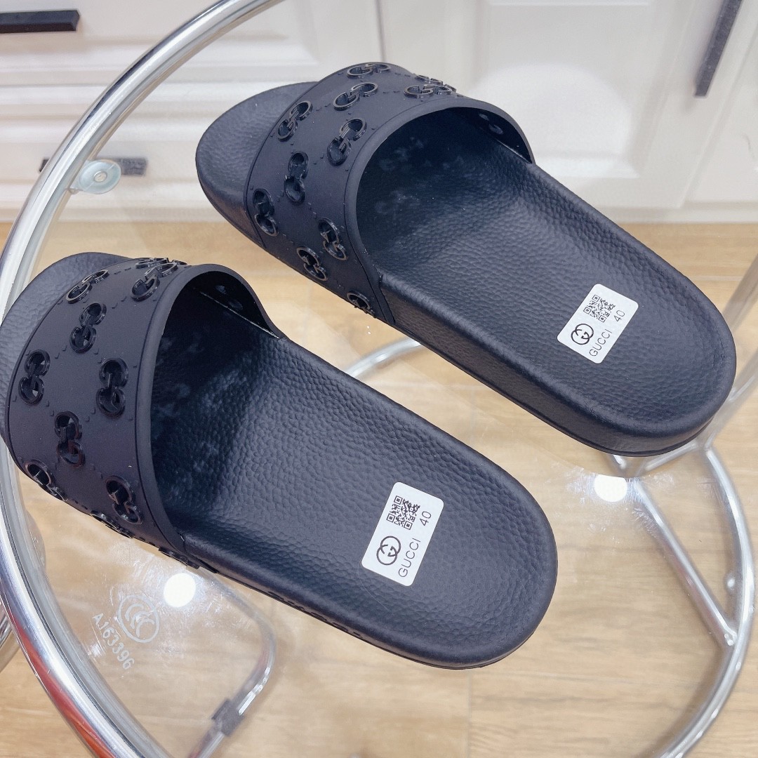 Gvc*1 Men’s Rubber GG Slide Sandals Black For Men ‎573922 JDR00 1000