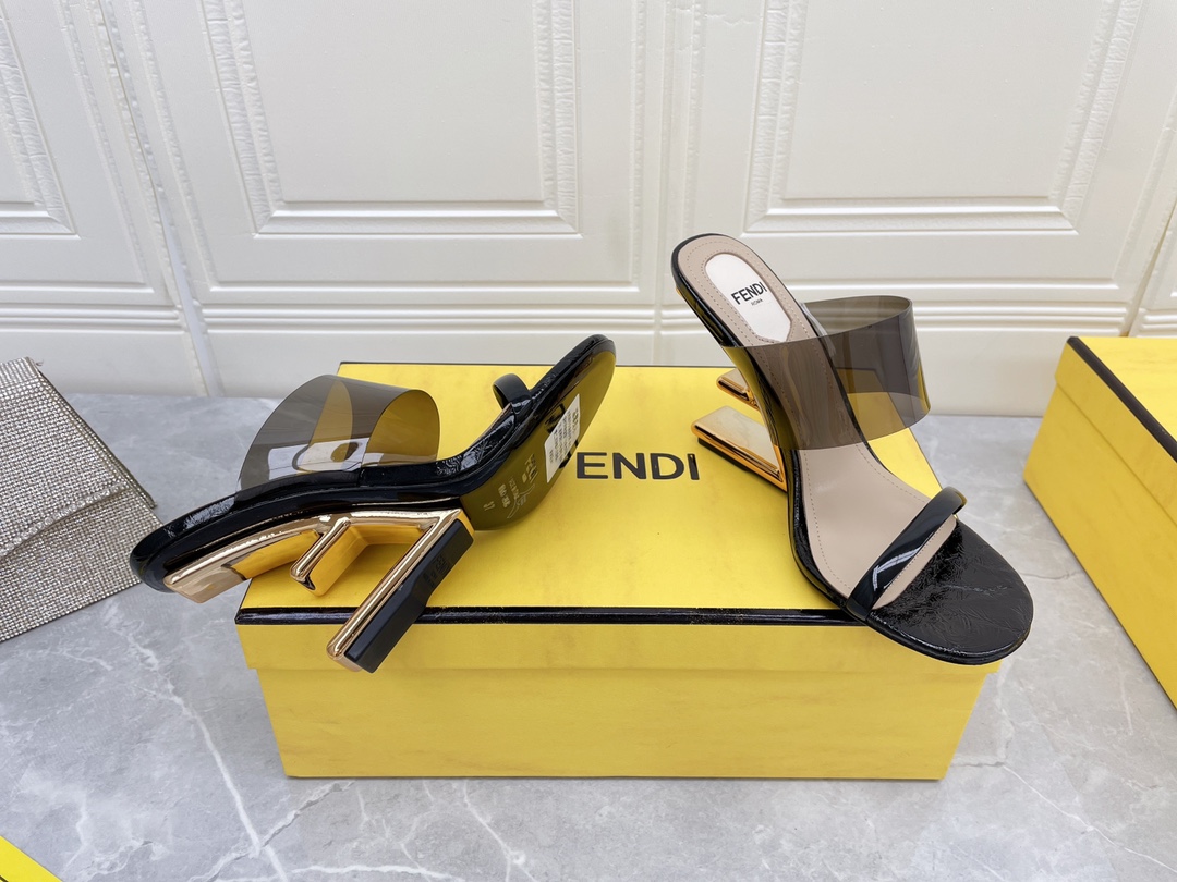 F**di First Black Transparent High-Heeled Sandals For Women