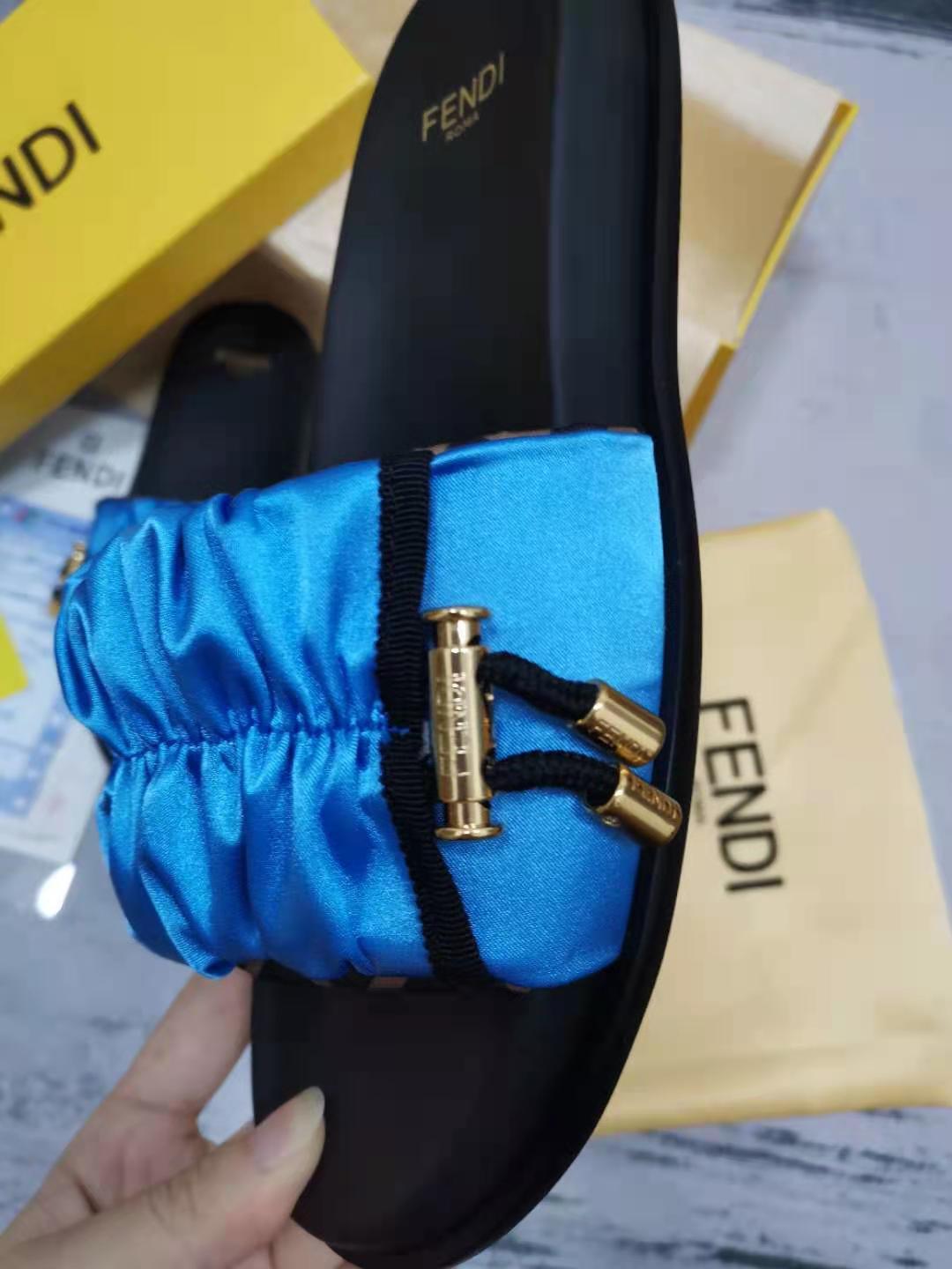 F**di Feel Blue Satin Slides For Women