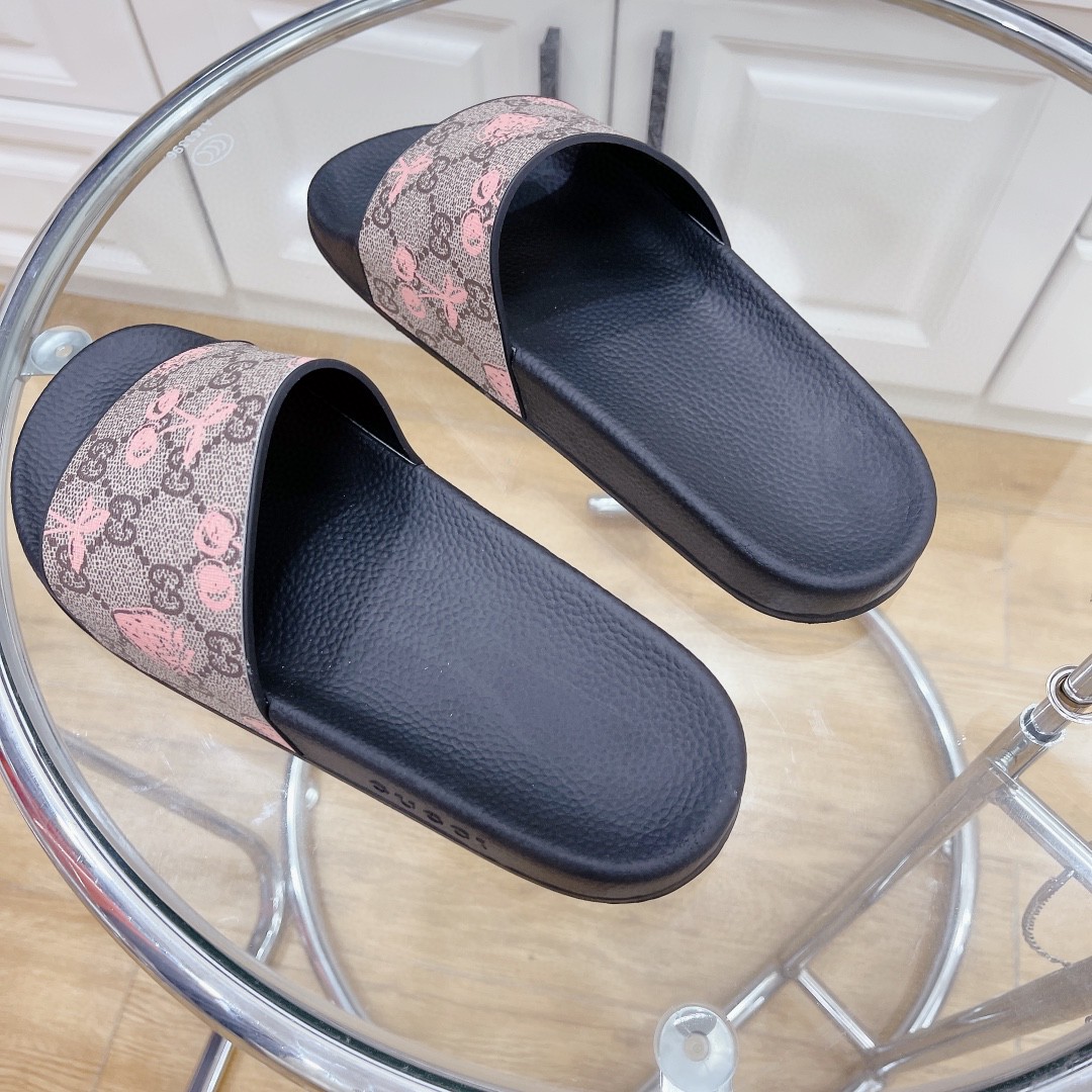 Gvc*1 Women’s GG Slide Sandal With Strawberry And Cherry Black For Women 407345