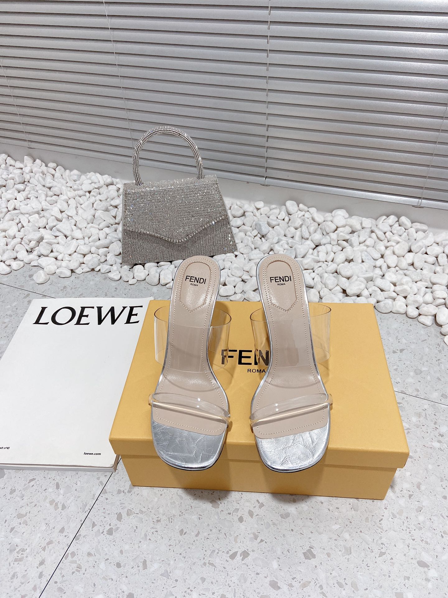 F**di First Silver Transparent High-Heeled Sandals For Women