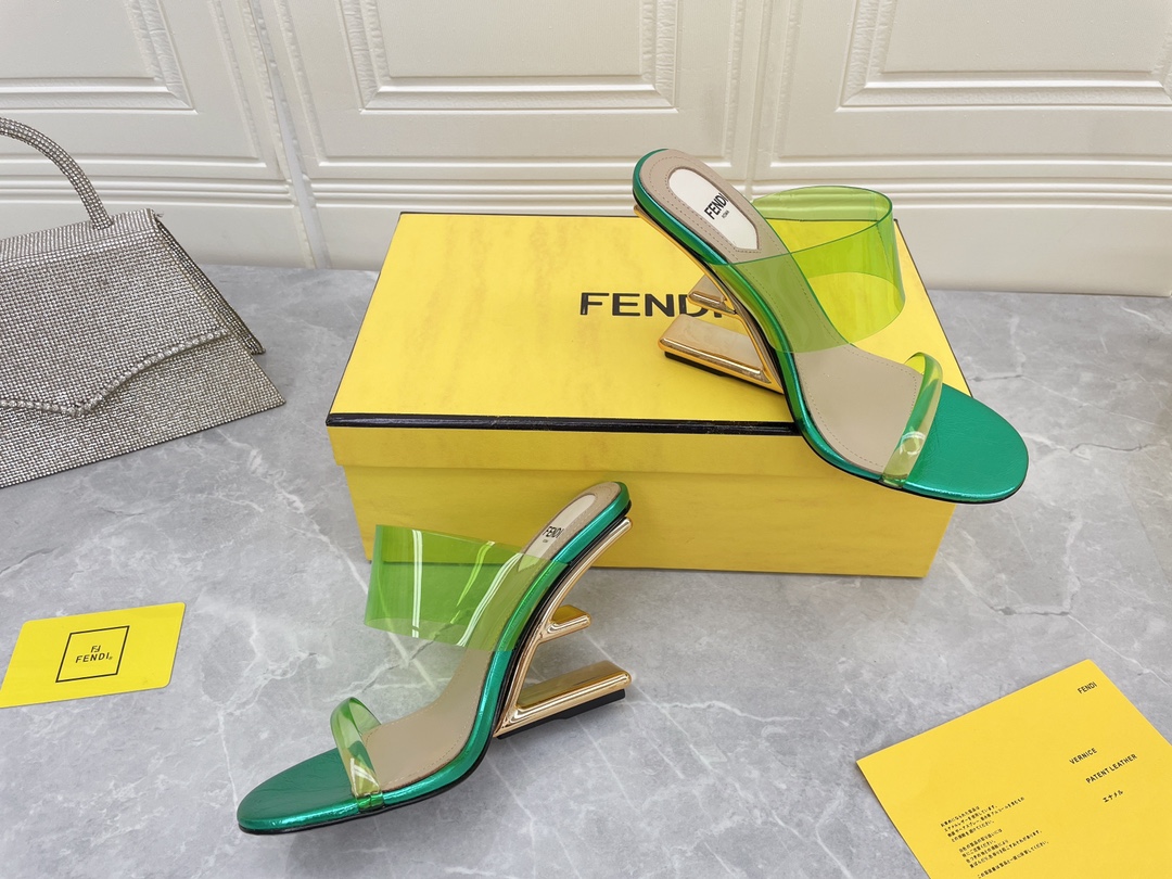 F**di First Green Transparent High-Heeled Sandals For Women