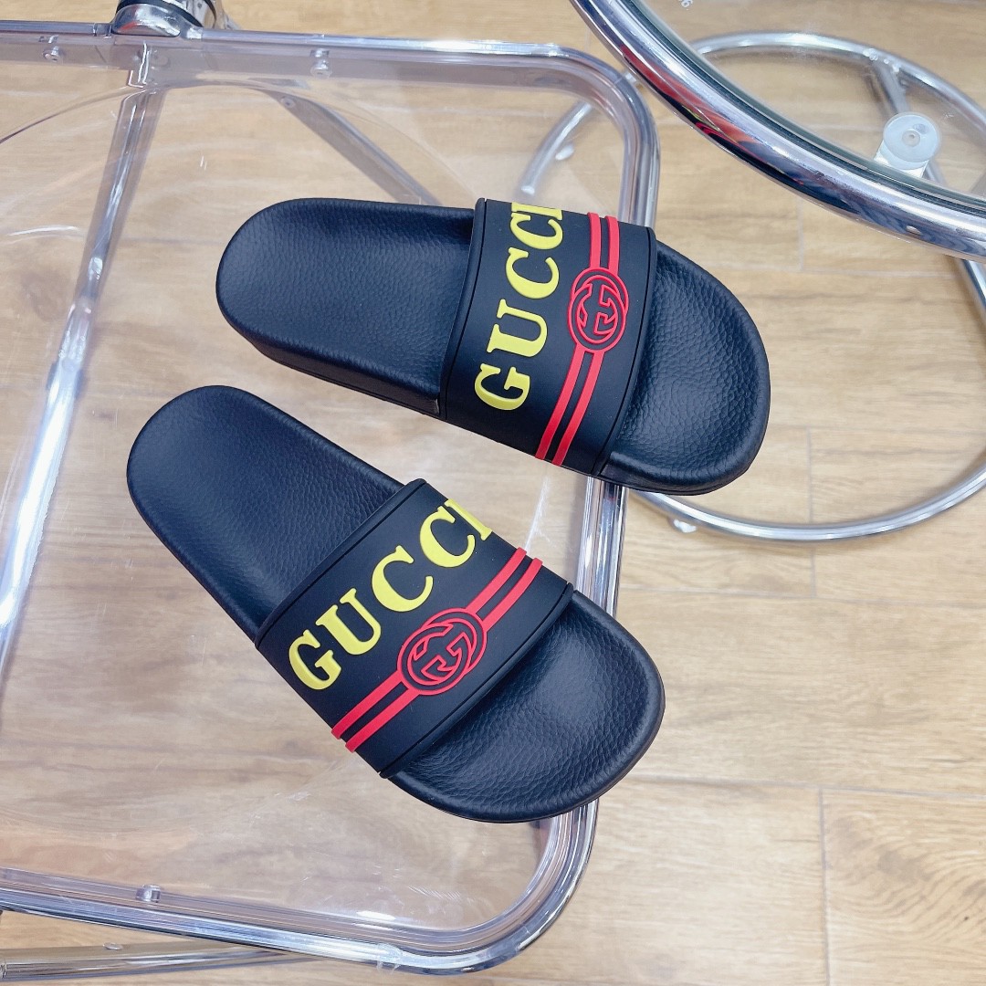 Gvc*1 Men’s Logo Rubber Slide Black Red And Yellow For Men 522887