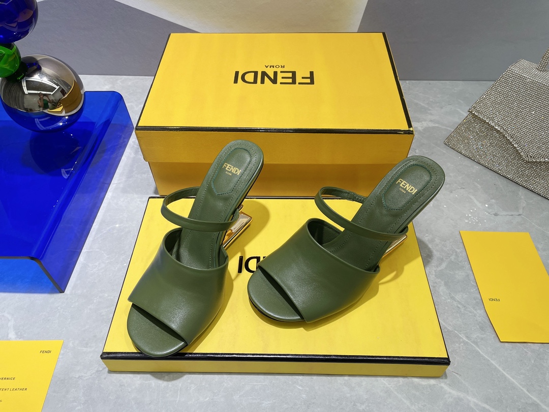 F**di First Dark Green High-Heeled Sandals For Women