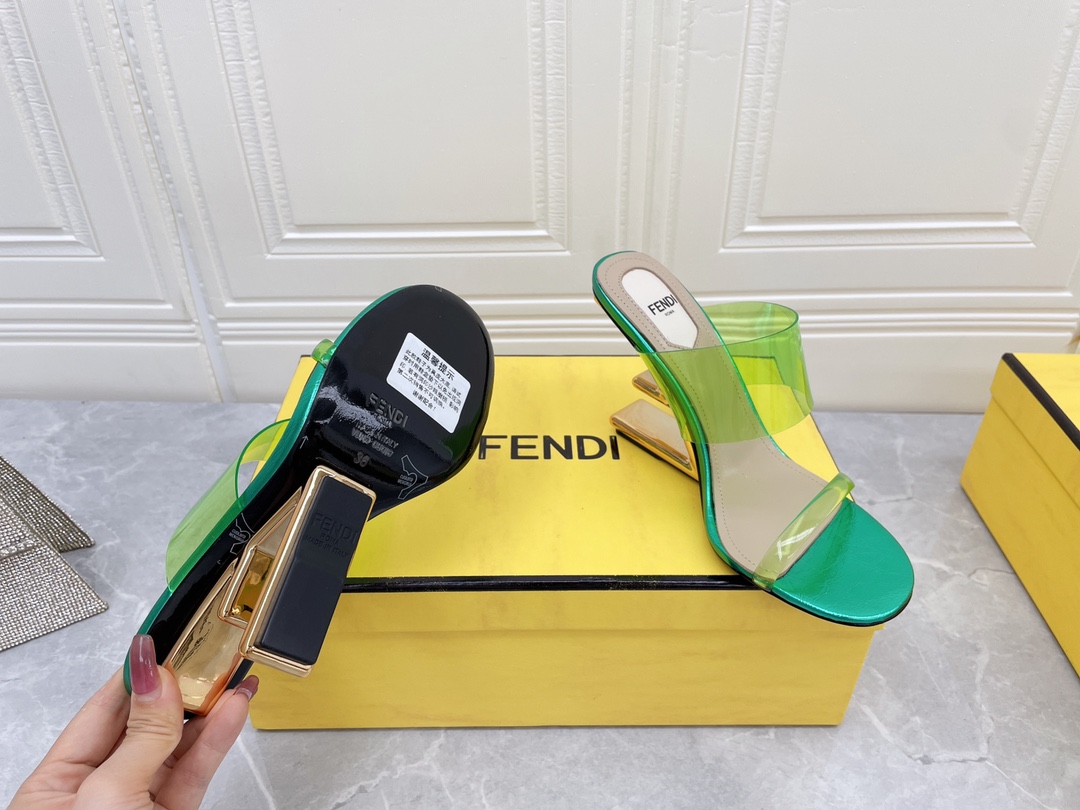 F**di First Green Transparent High-Heeled Sandals For Women