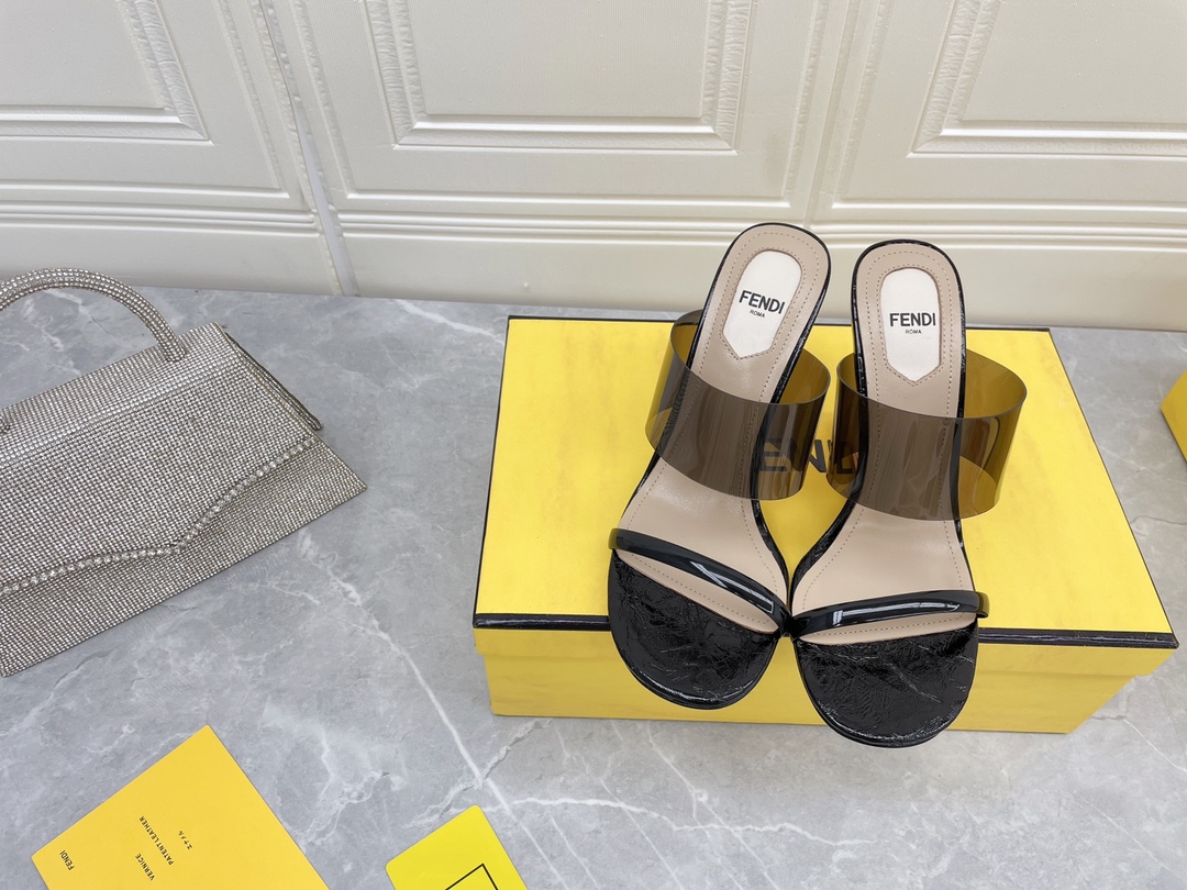 F**di First Black Transparent High-Heeled Sandals For Women