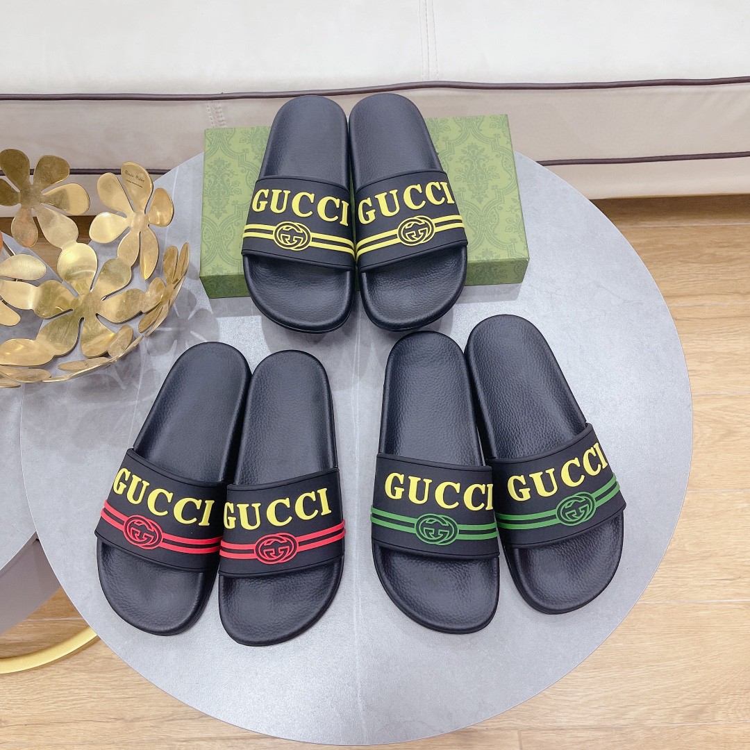 Gvc*1 Men’s Logo Rubber Slide Black Red And Yellow For Men 522887