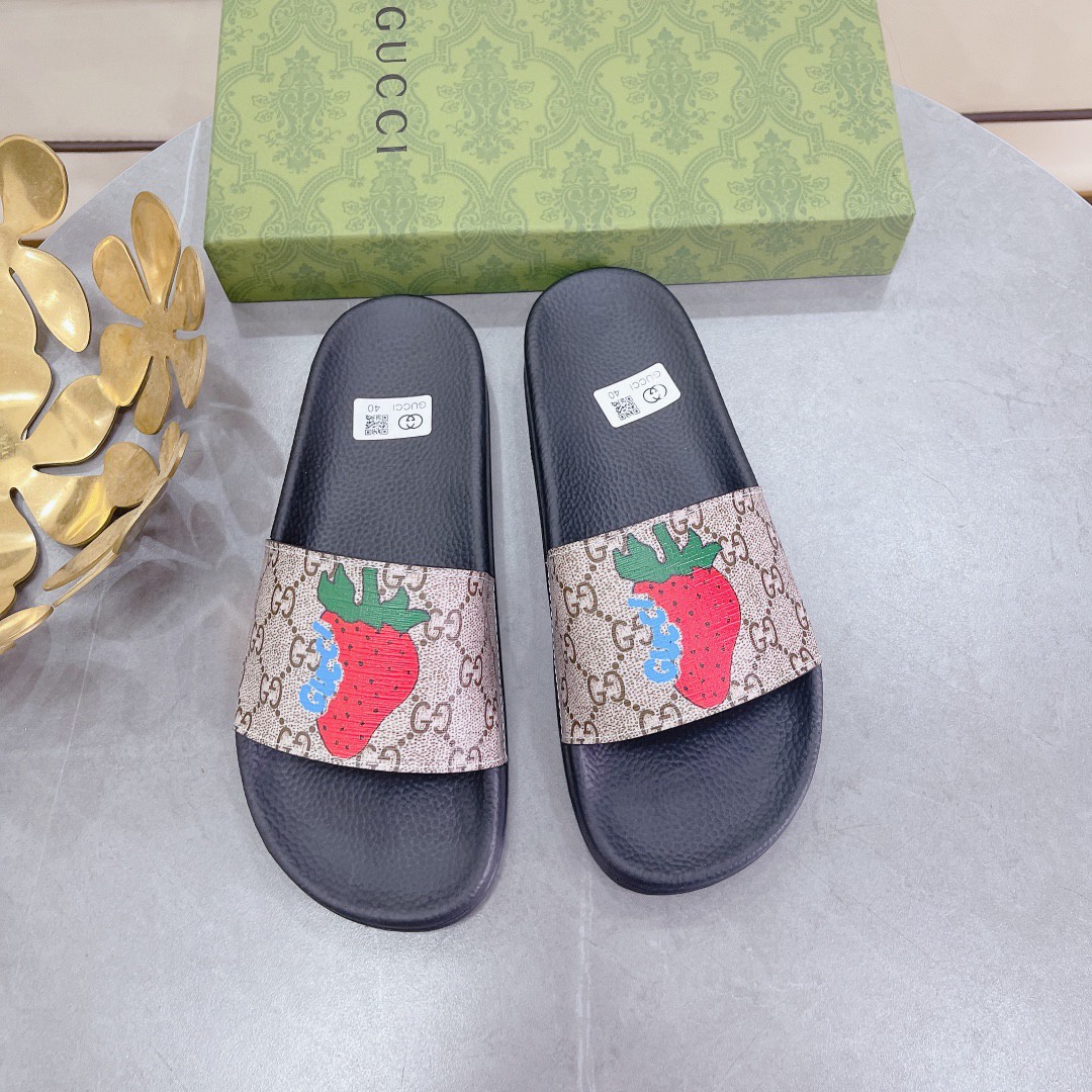 Gvc*1 Men’s GG Svp*me Slides With Gvc*1 Strawberry Black And Gray For Men 408508 G2200