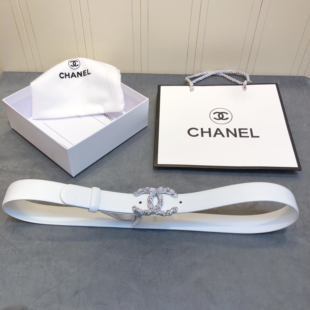Ch**el Belt With Double C Buckle White Women Belt