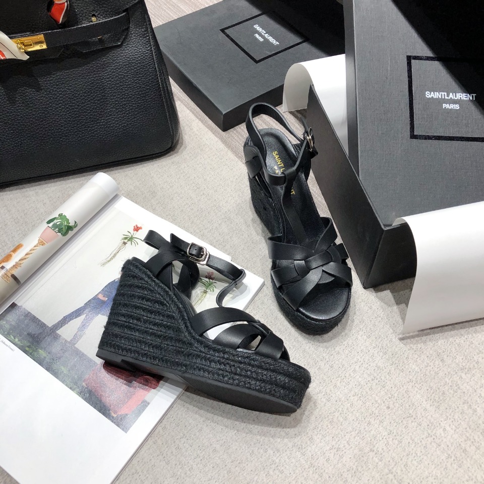 Sa1nt Lau*nt Women’s Tribute Espadrilles Wedge Black For Women Y51 611924BDA001000