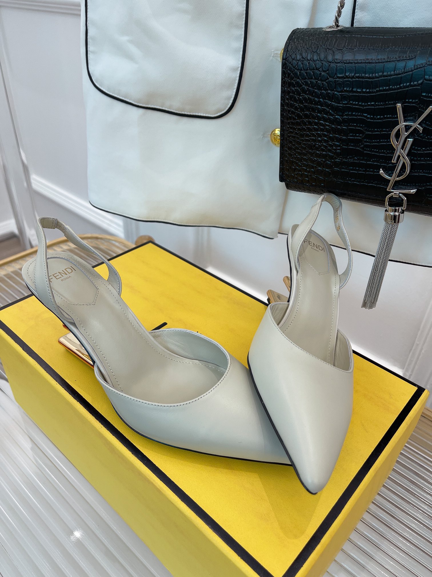 F**di First Grey High-Heeled Slingbacks For Women