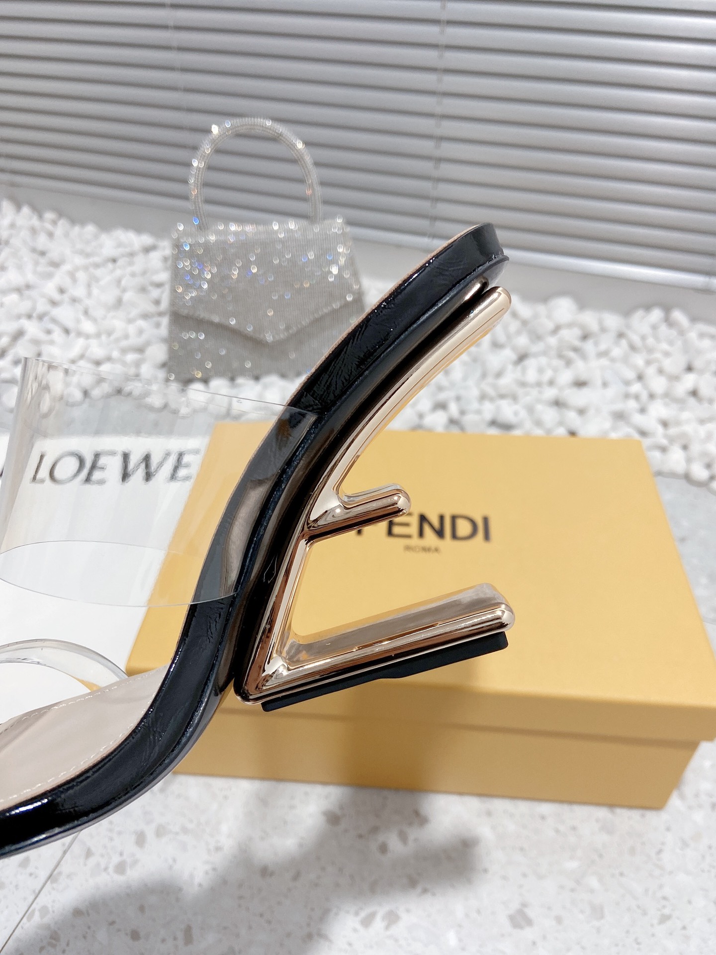 F**di First Black Transparent High-Heeled Sandals For Women