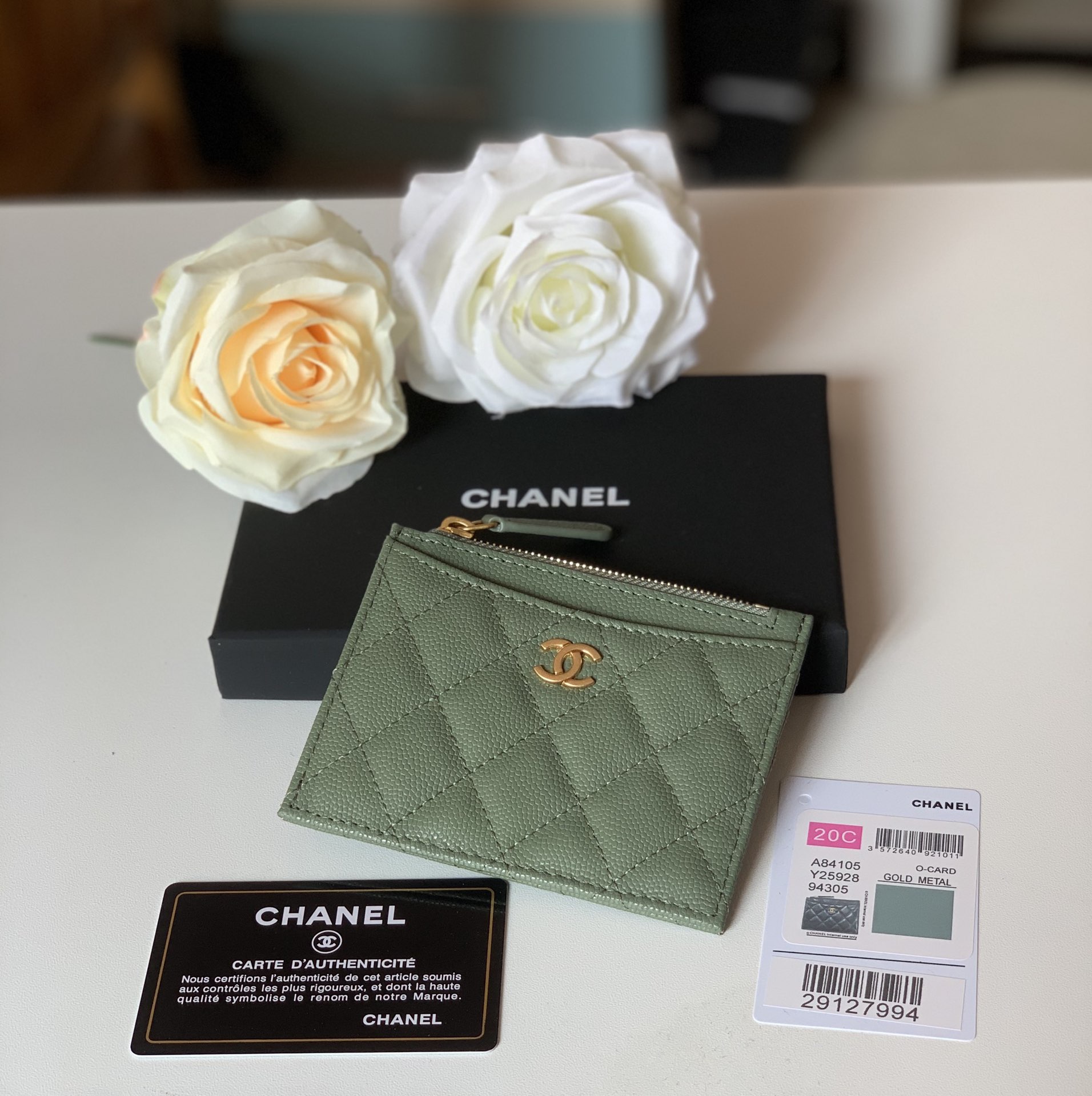 Ch**el Flat Card Holder Olive Bag For Women 11.5cm/4.5in