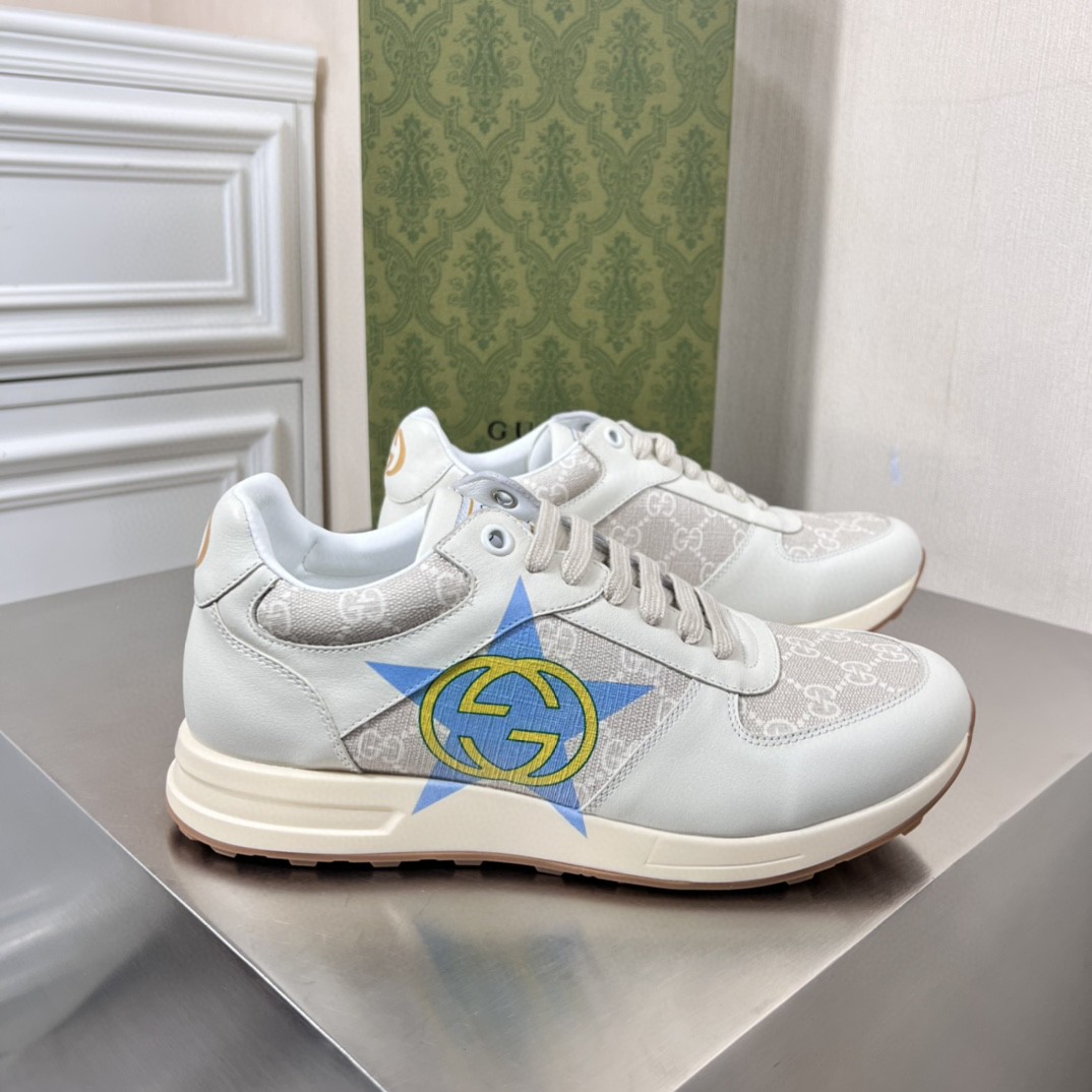 Gvc*1 Men’s GG Star Print Sneaker Light Blue Gray For Men GG Shoes 669582