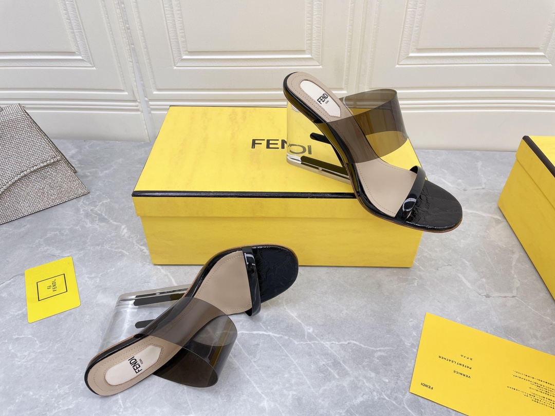 F**di First Black Transparent High-Heeled Sandals For Women