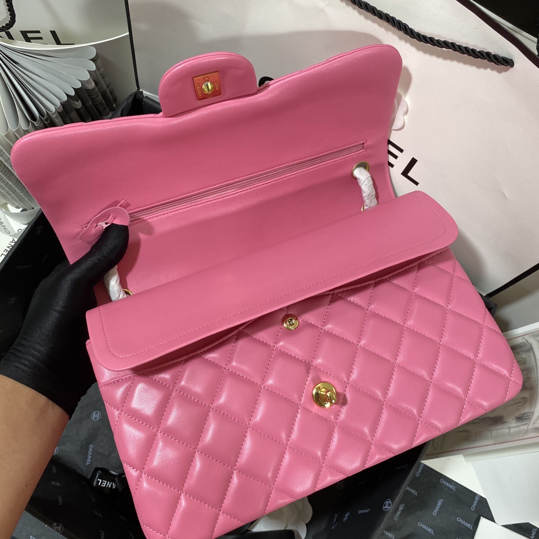 Ch**el Large Classic Handbag Gold Hardware Pink For Women, Women’s Handbags, Shoulder Bags 11.8in/30cm