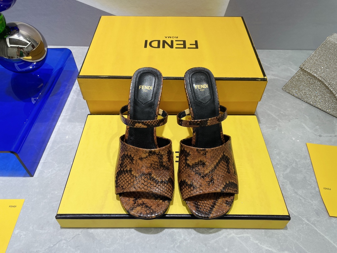F**di First Dark Brown Python High-Heeled Sandals For Women