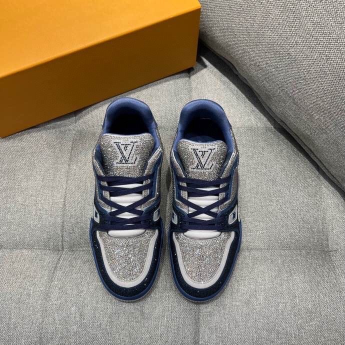 L0vis Vuittion LV Trainer Sneaker Navy Blue For Men LV 1AA6QZ