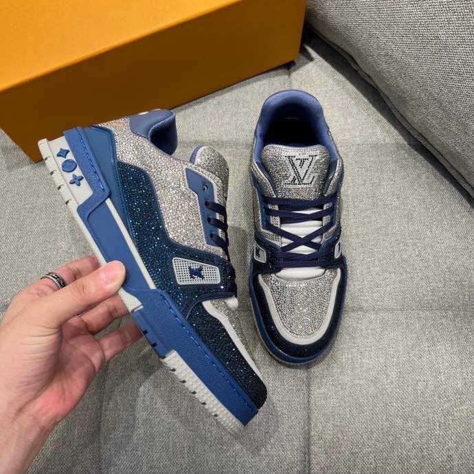 L0vis Vuittion LV Trainer Sneaker Navy Blue For Men LV 1AA6QZ