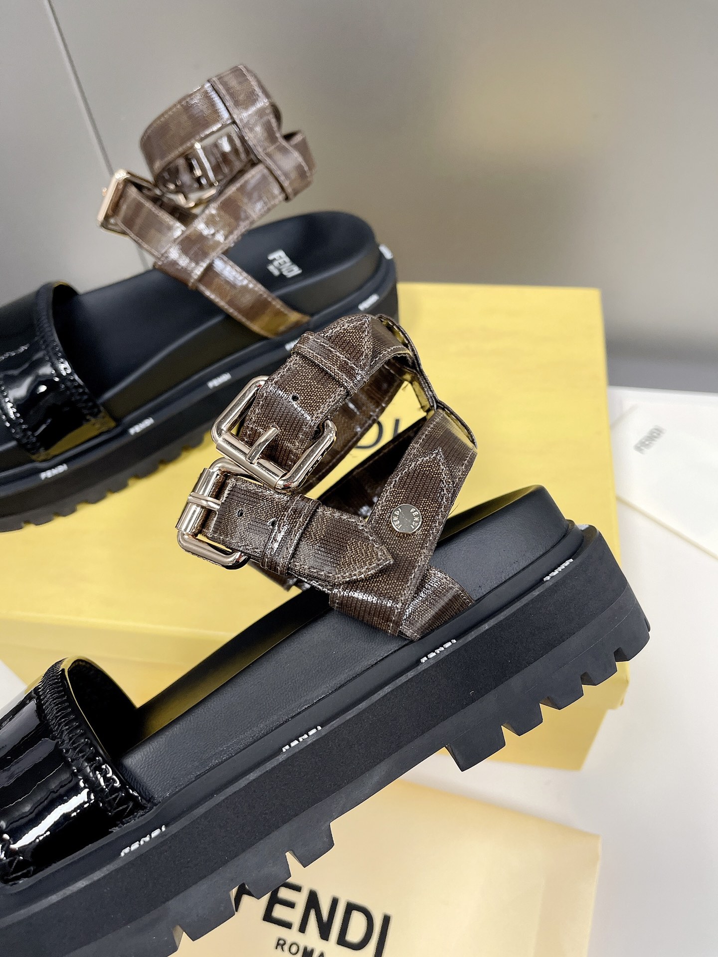 F**di Black Jacquard Sandals For Women