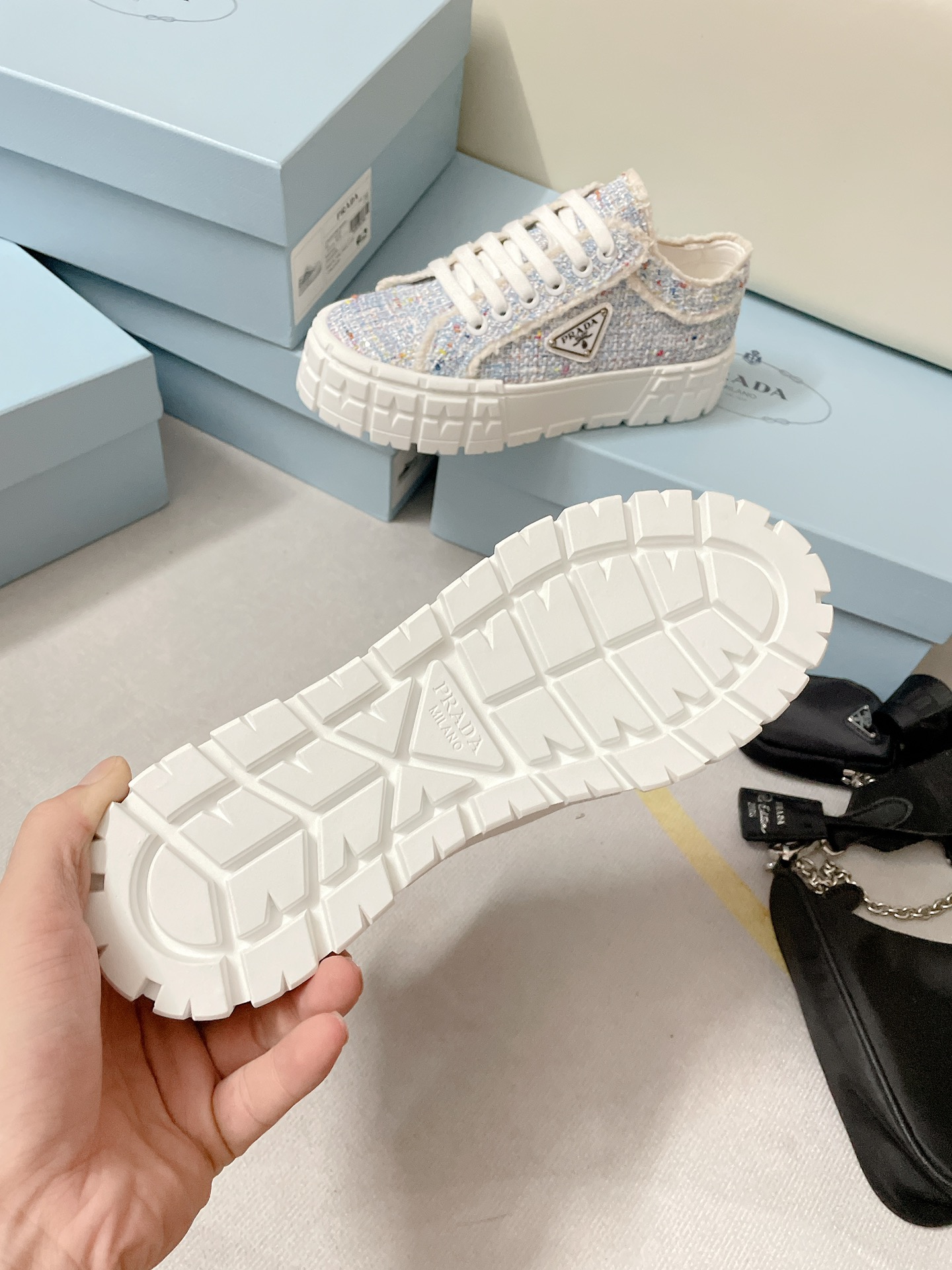 Pra*a Double Wheel Gabardine Sneakers Light Blue For Women 2in/50mm PRD