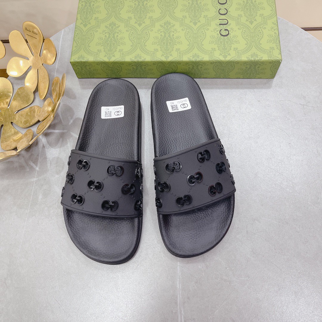 Gvc*1 Men’s Rubber GG Slide Sandals Black For Men ‎573922 JDR00 1000