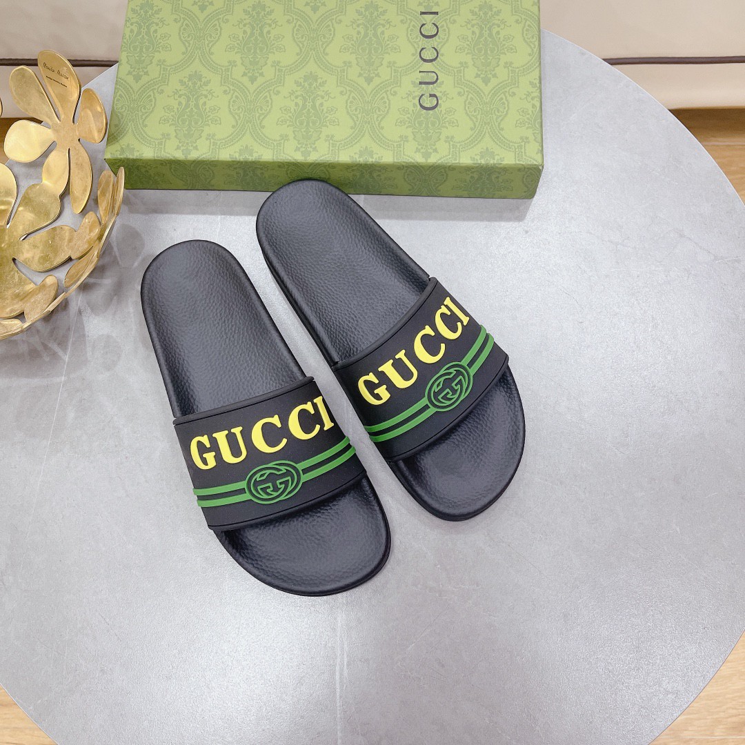Gvc*1 Women’s Logo Rubber Slide Black Green And Yellow For Women 522887