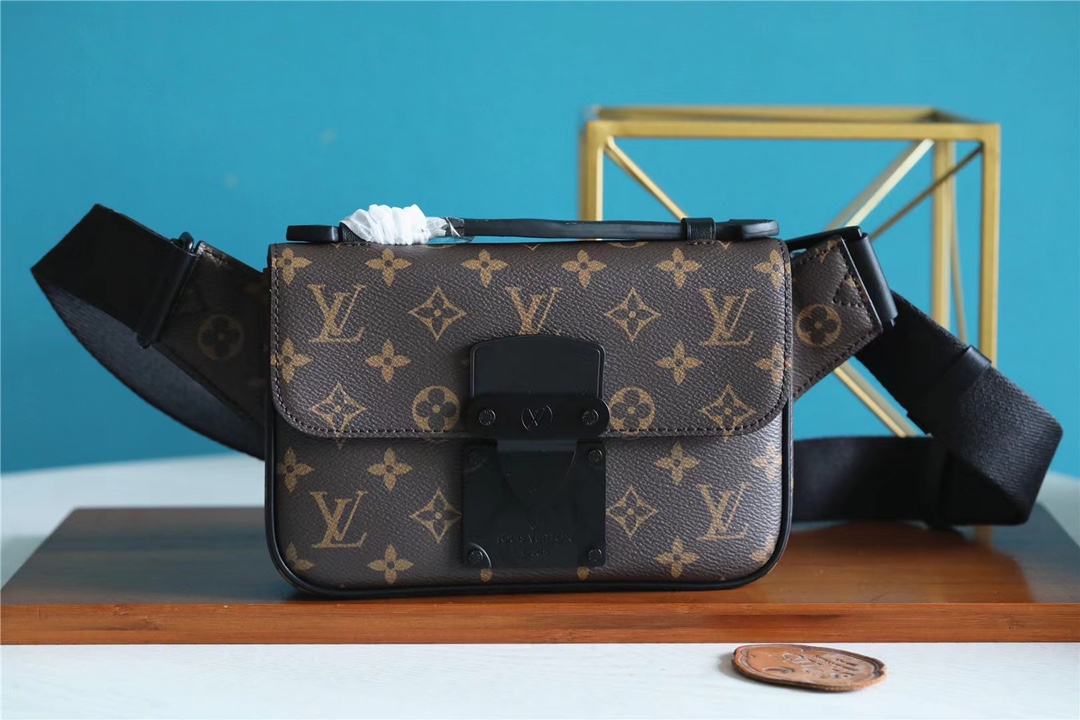 L0vis Vvtt0n S-Lock Sling Monogram Macassar Black For Men, Men’s Bags, Crossbody Bags 8.3in/21cm LV M45807