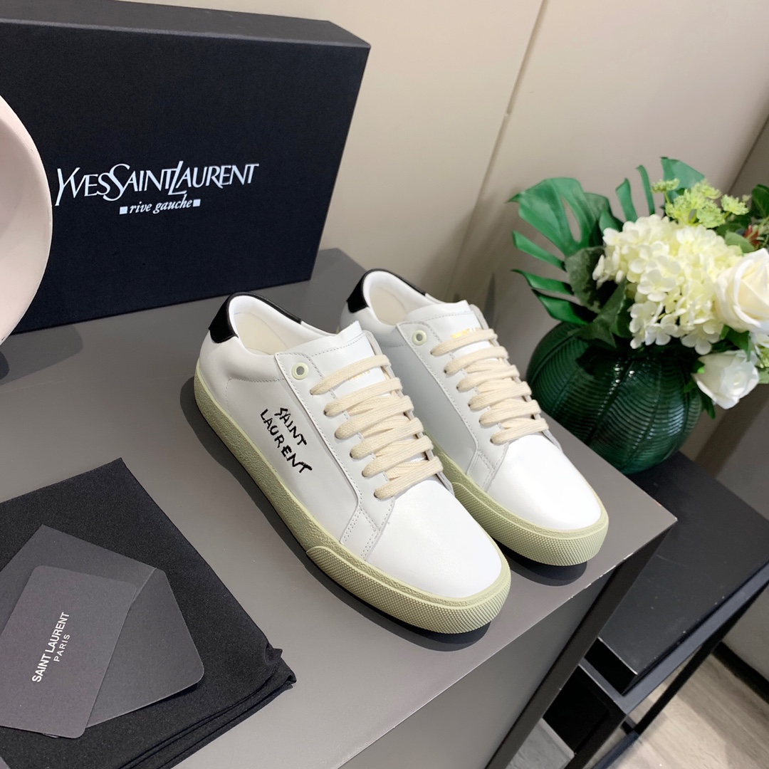 Sa1nt Lau*nt Women’s Court Classic Sl/06 Embroidered Sneakers White For Women Y51 61064908G109061