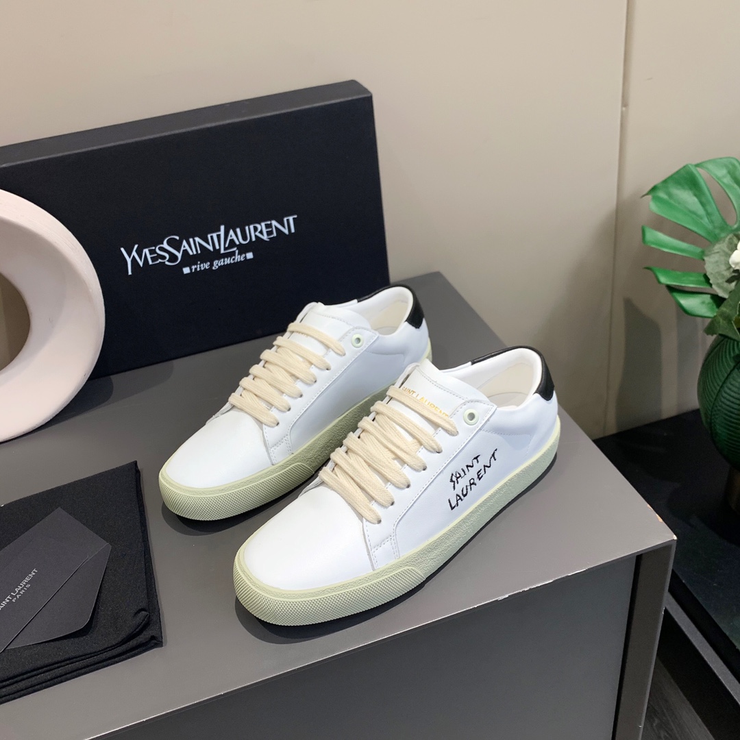 Sa1nt Lau*nt Women’s Court Classic Sl/06 Embroidered Sneakers White For Women Y51 61064908G109061