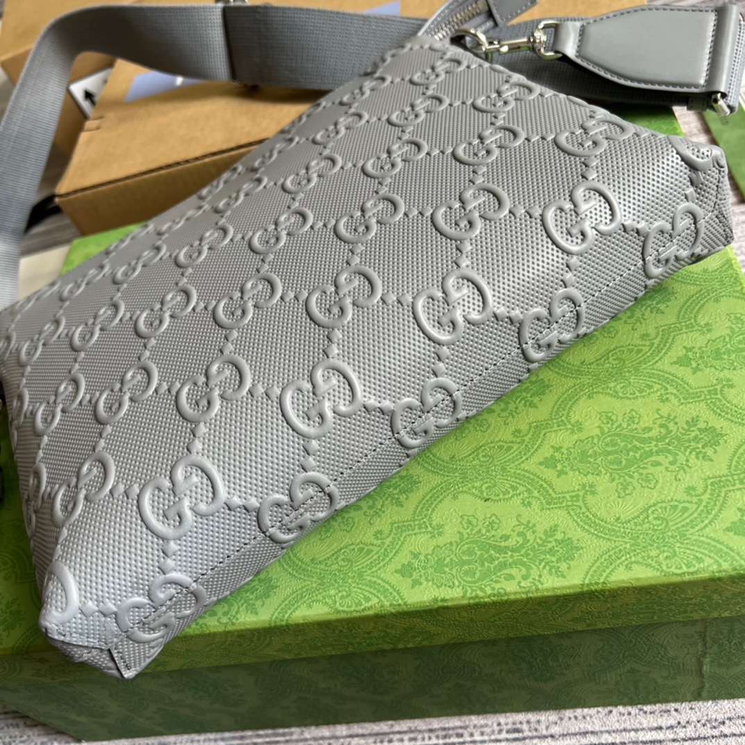 Gvc*1 GG Embossed Medium Messenger Bag Grey GG Embossed For Men 12in/31cm GG