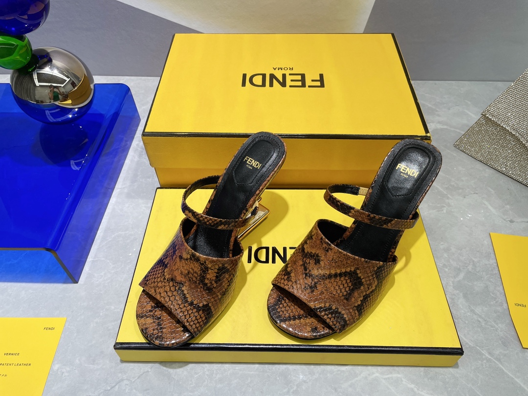 F**di First Dark Brown Python High-Heeled Sandals For Women