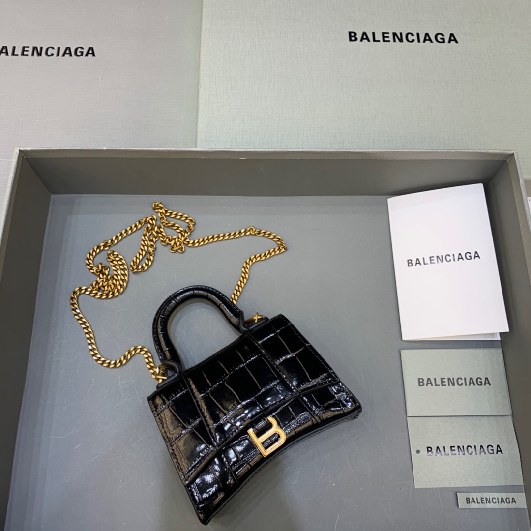 Ba1en*iaga Hourglass Mini Handbag With Chain In Black, For Women, Women’s Bags 4.7in/12cm