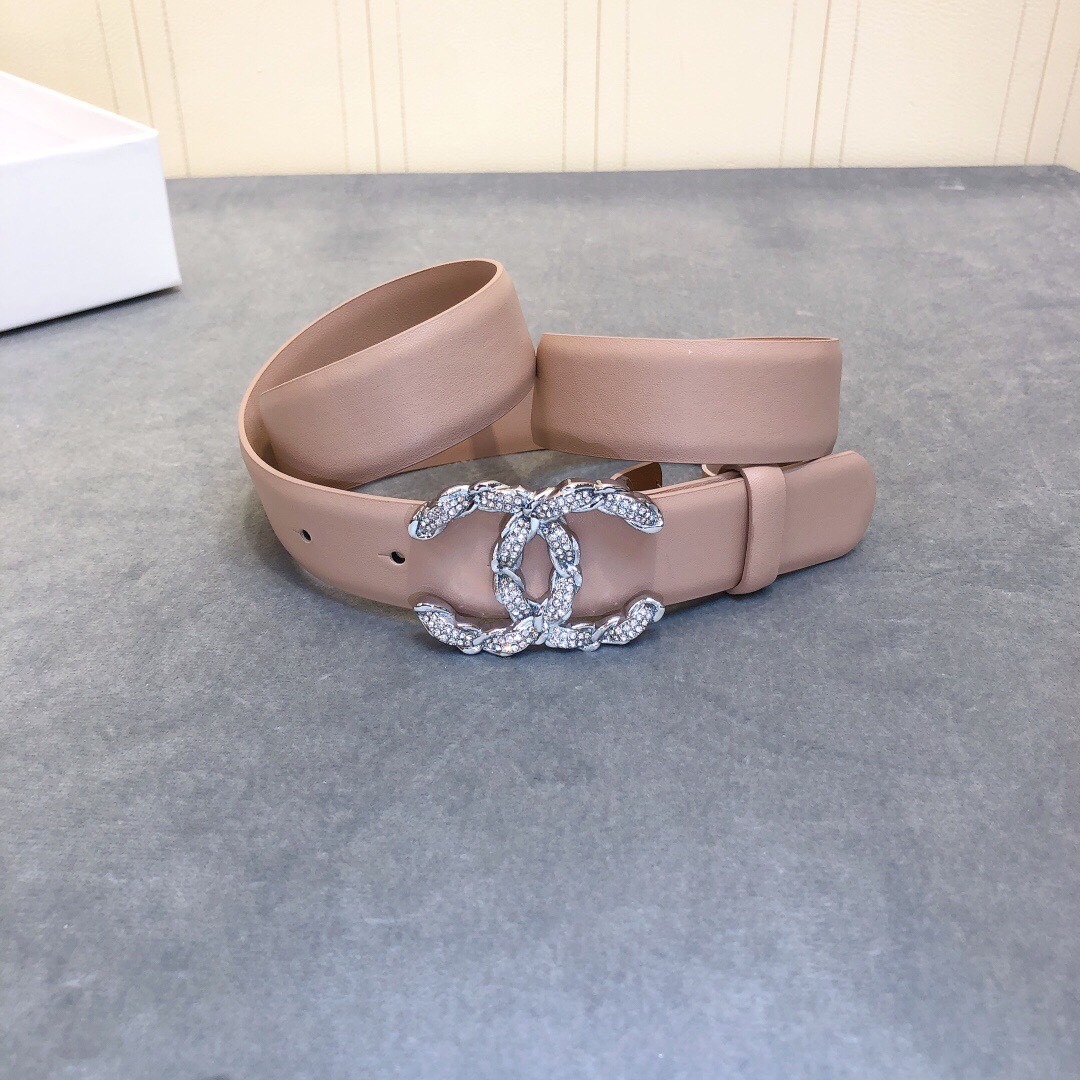 Ch**el Belt With Double C Buckle Beige Women Belt