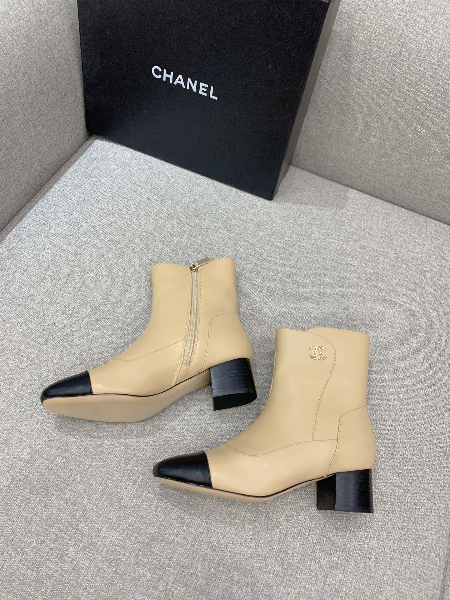 Ch**el Women’s Ankle Boots Beige For Women 2.2in/5.5cm