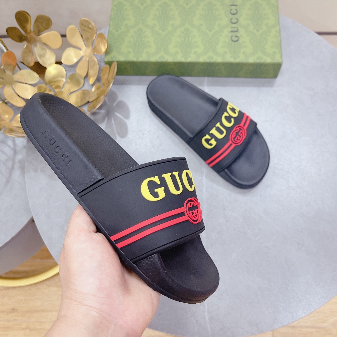 Gvc*1 Men’s Logo Rubber Slide Black Red And Yellow For Men 522887