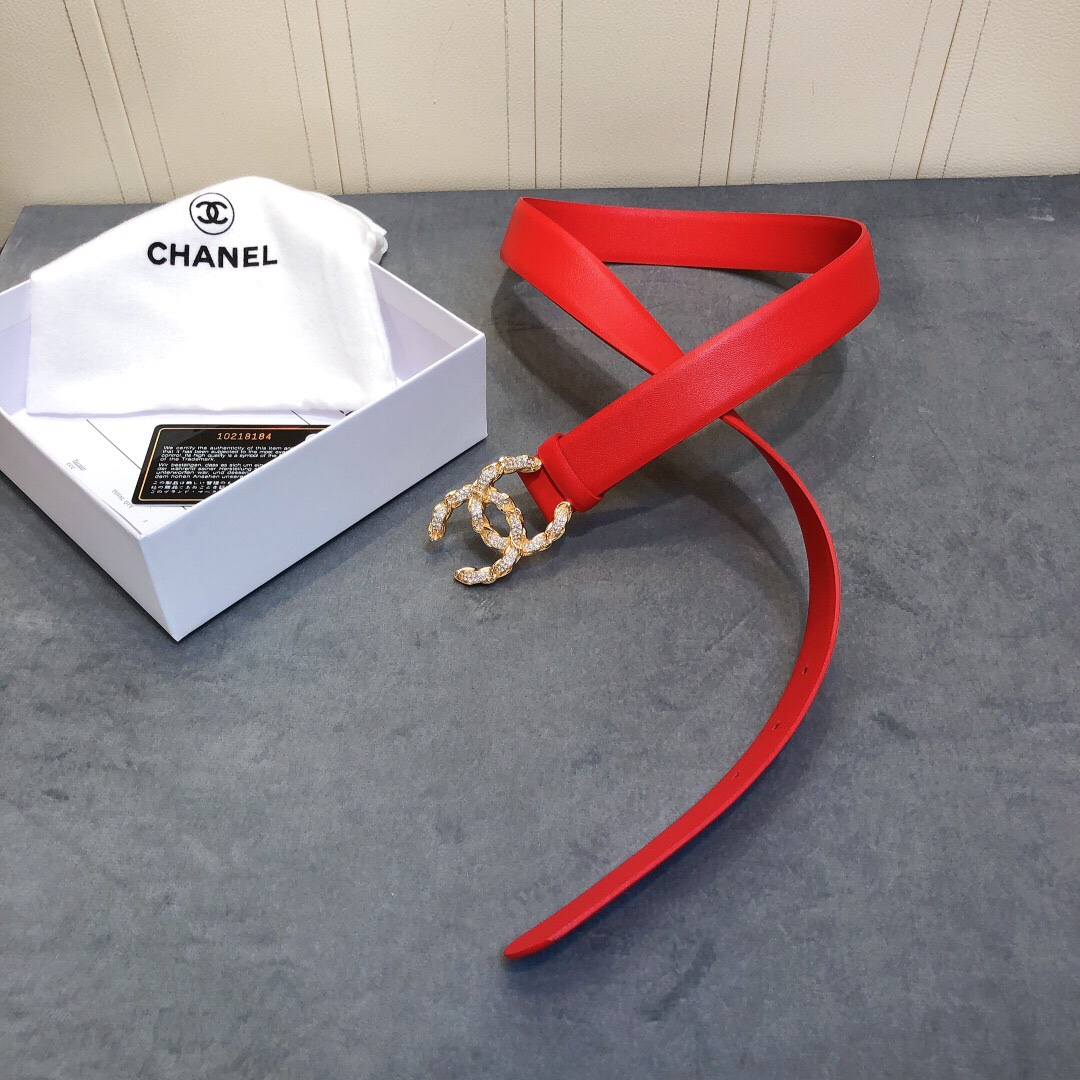 Ch**el Belt With Double C Buckle Red Women Belt