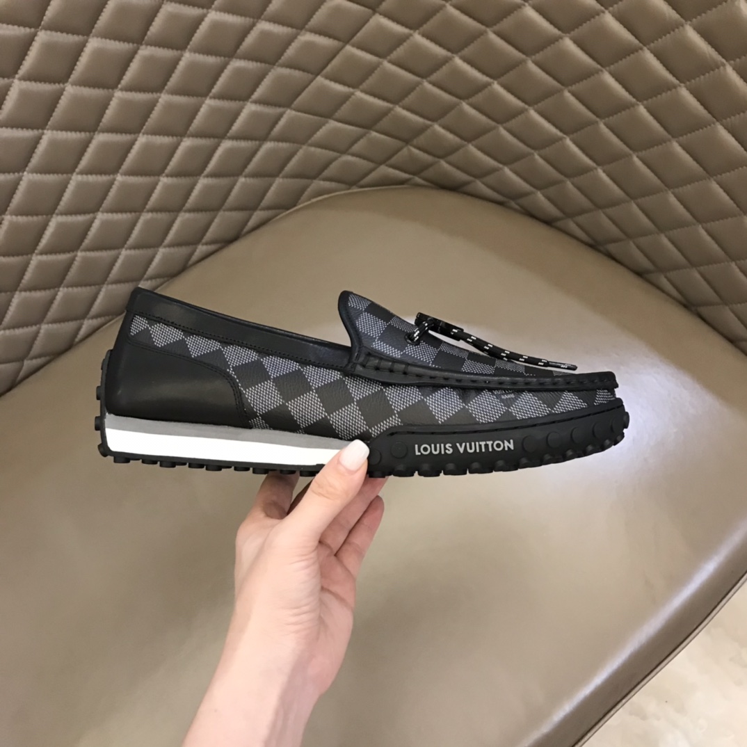 L0vis Vuittion LV Racer Moccasin Black Checkered Pattern For Men LV