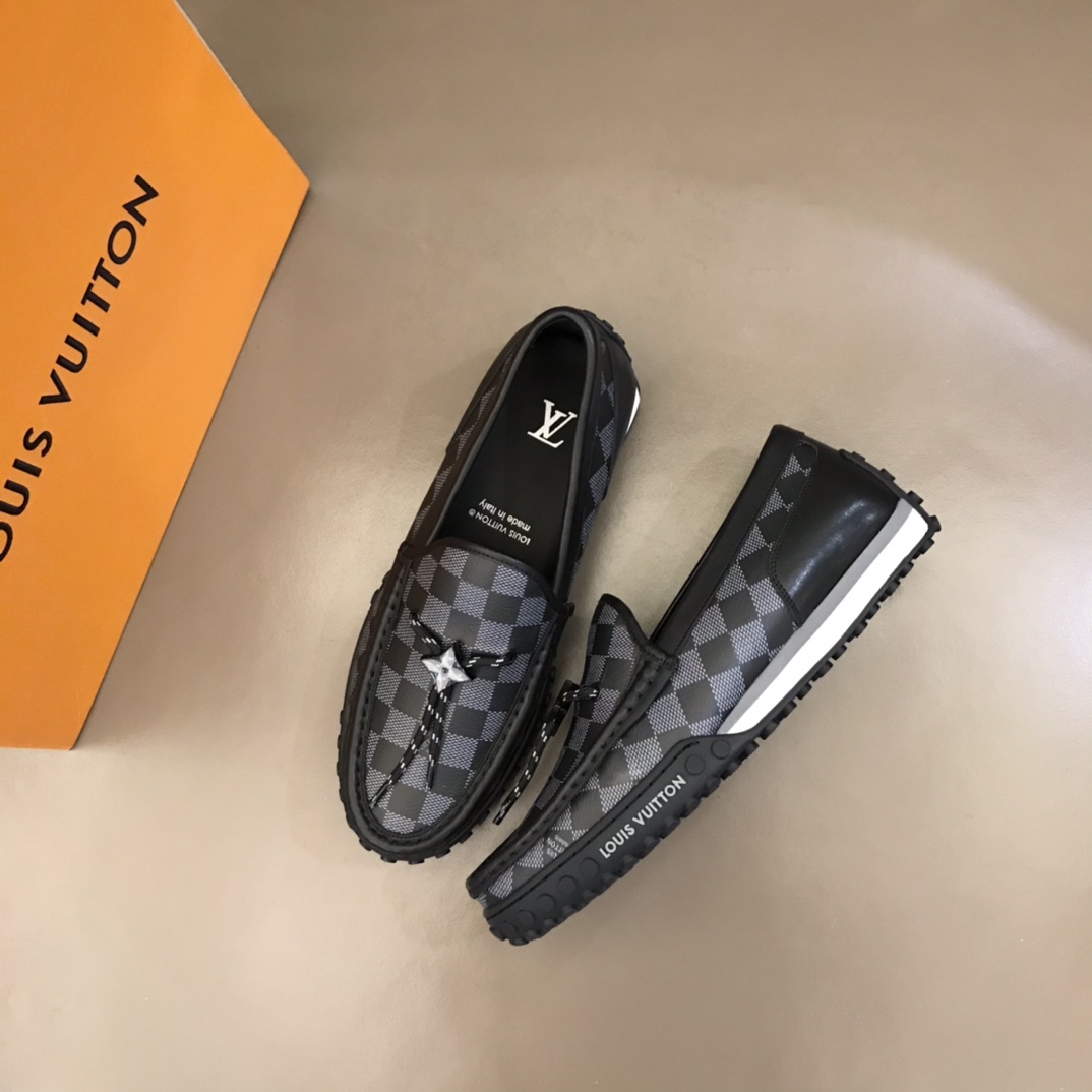 L0vis Vuittion LV Racer Moccasin Black Checkered Pattern For Men LV