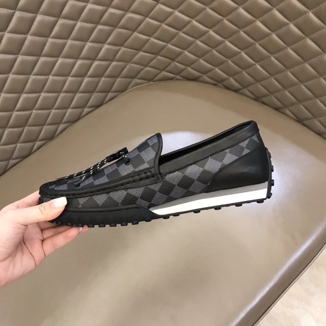 L0vis Vuittion LV Racer Moccasin Black Checkered Pattern For Men LV